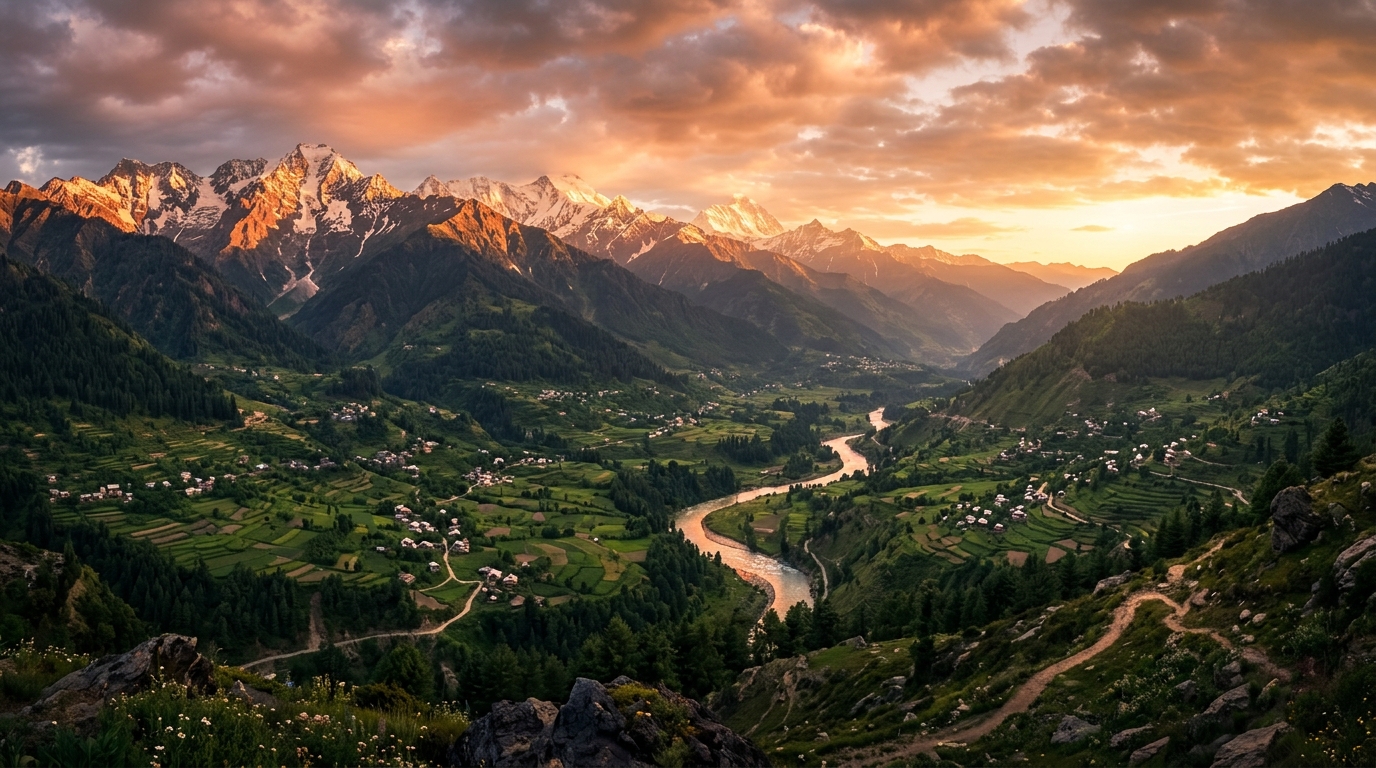 Stunning Himalayan landscape at golden hour
